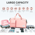 Travel Duffel Bag for Women, Foldable Weekender Overnight Bag with Shoe Compartment, Waterproof Shoulder Sports Tote Gym Bag with Toiletry Bag for Travel, Hospital Holdalls, Pink