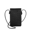 TSV Woven Small Crossbody Bag, PU Leather Cell Phone Bag with Adjustable Strap, Black